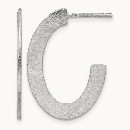 RH-plated Scratch Finish J-Hoop Post Earrings, Sterling Silver — Leslie's