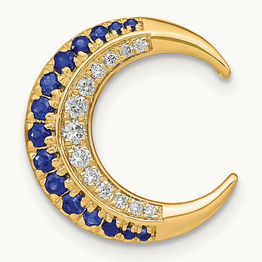 Polished Moon Sapphire and Diamond Chain Slide, 14K