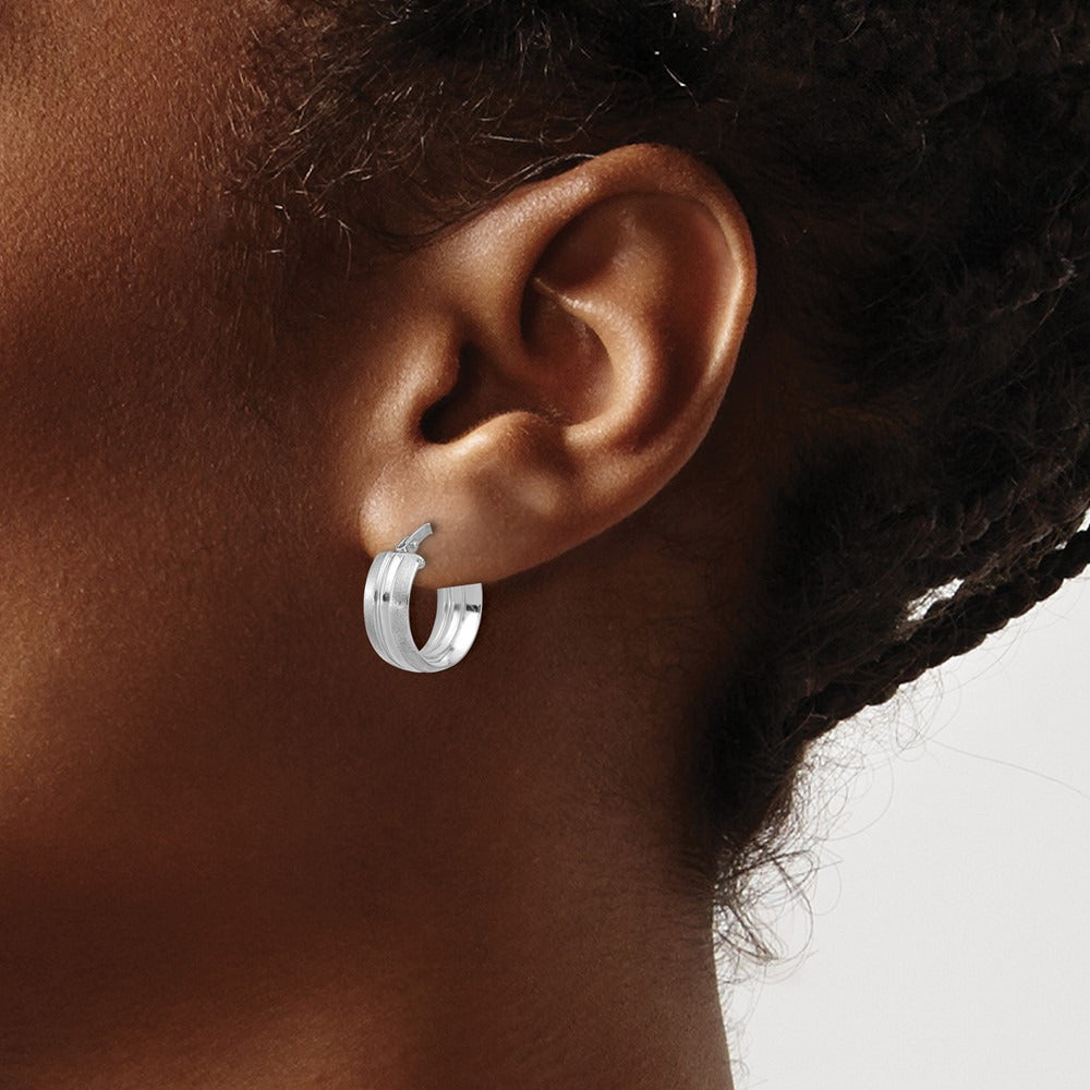 Polished and Satin Round Hoop Earrings — 14K White Gold