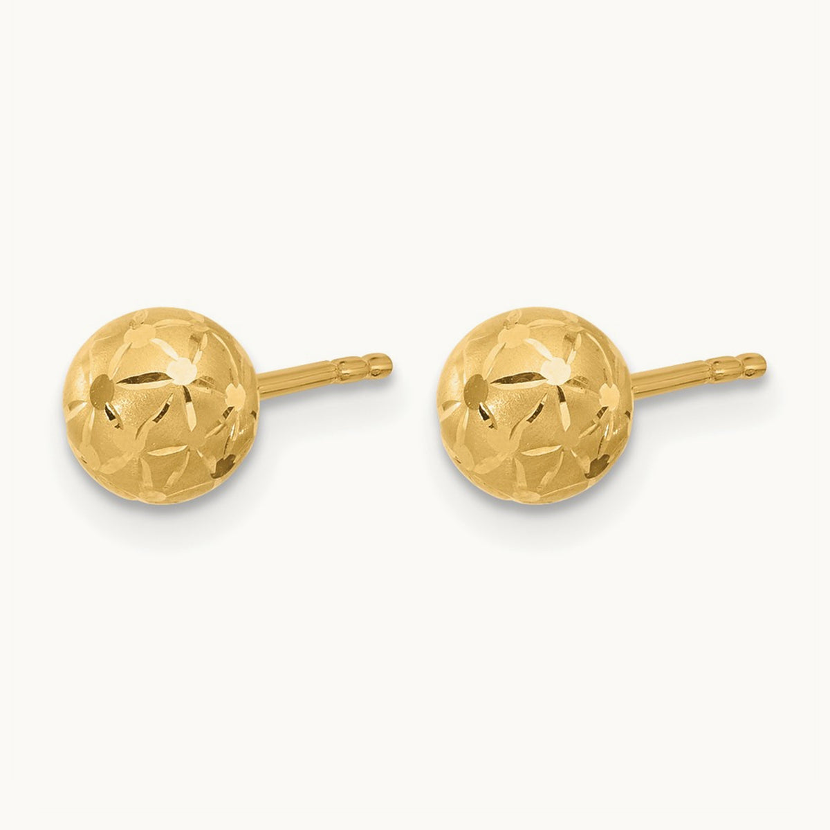 Polished/Satin and Diamond-cut Ball Post Earrings — 14K Yellow Gold