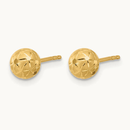 Polished/Satin and Diamond-cut Ball Post Earrings — 14K Yellow Gold