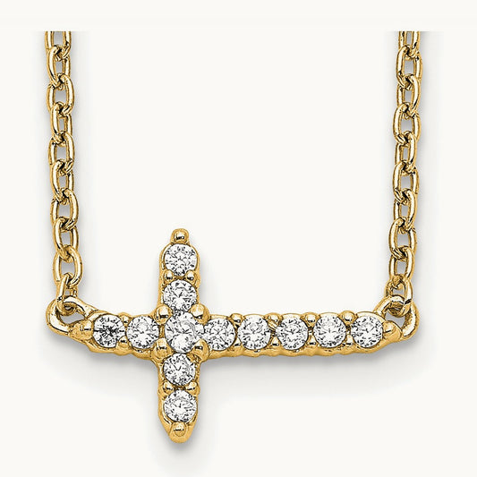 Diamond Sideways Cross 18in Necklace — 14K Yellow Gold, 0.1 ct