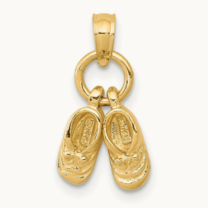 3D Moveable Baby Shoes Charm — 14K Yellow Gold, 15.4mm