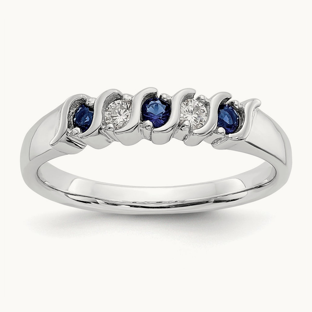 Diamond with Sapphire Band — 14K White Gold, 0.09 ct, 7