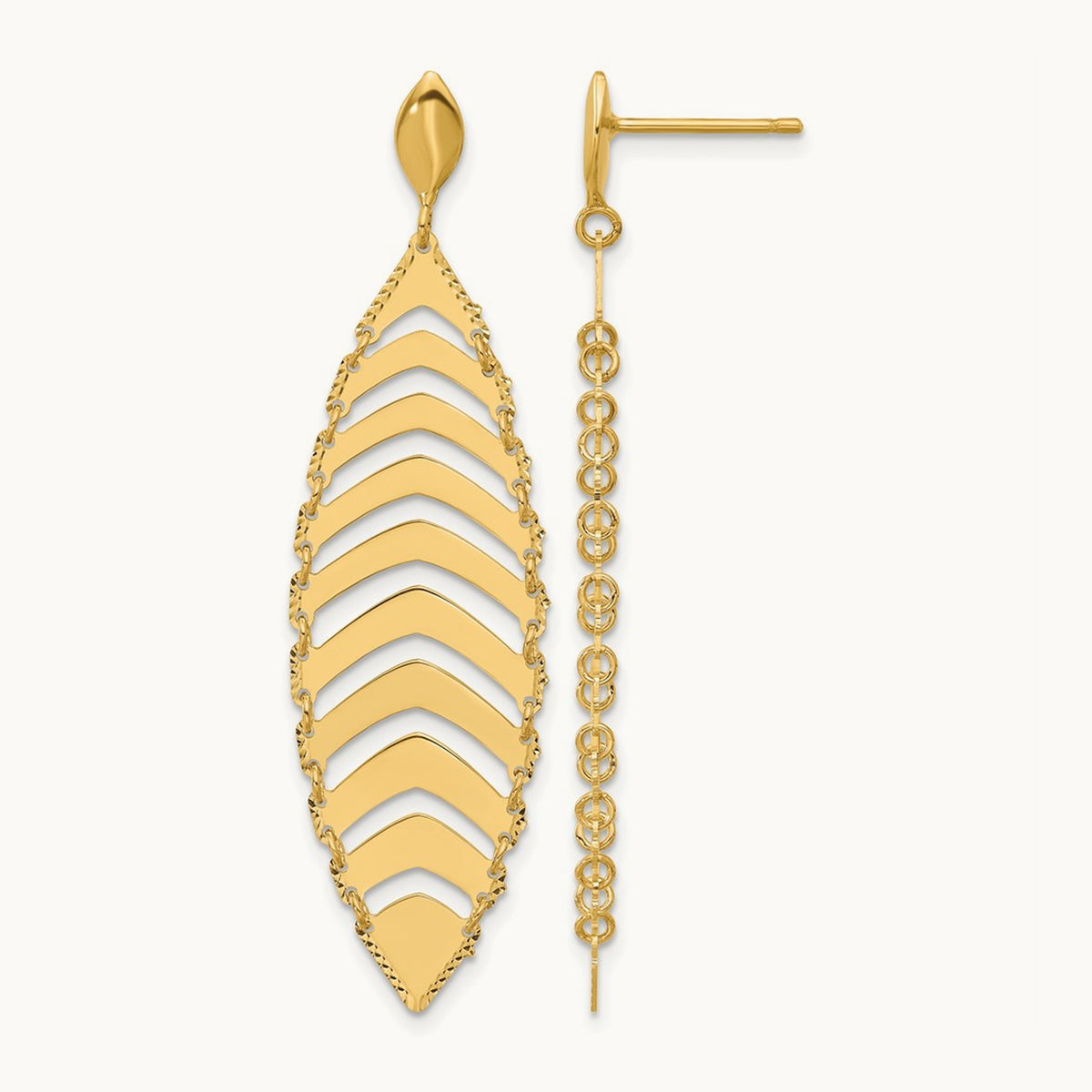 Polished D/C Post Dangle Leaf Earrings, 14K — Leslie's