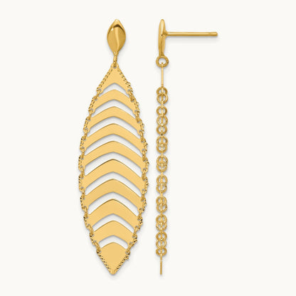 Polished D/C Post Dangle Leaf Earrings, 14K — Leslie's