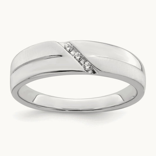 Satin and Polished Diamond Men's Band, 14K White Gold