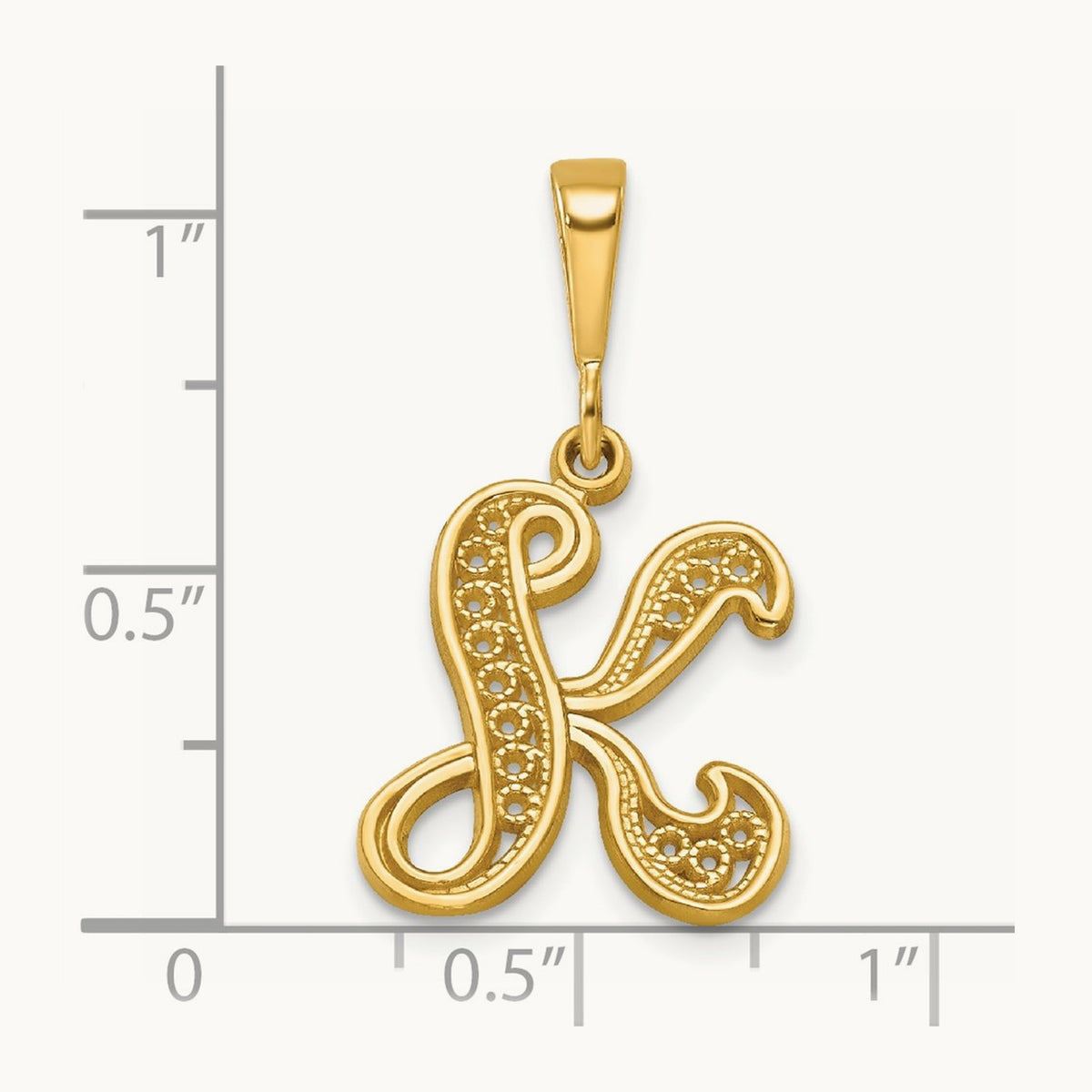 Polished Script Filigree Initial Pendant — K