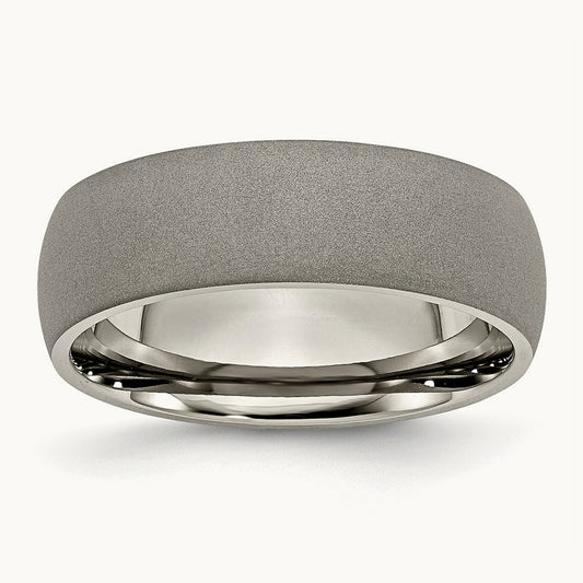 Stone Finish Half Round Band, 7mm, Titanium