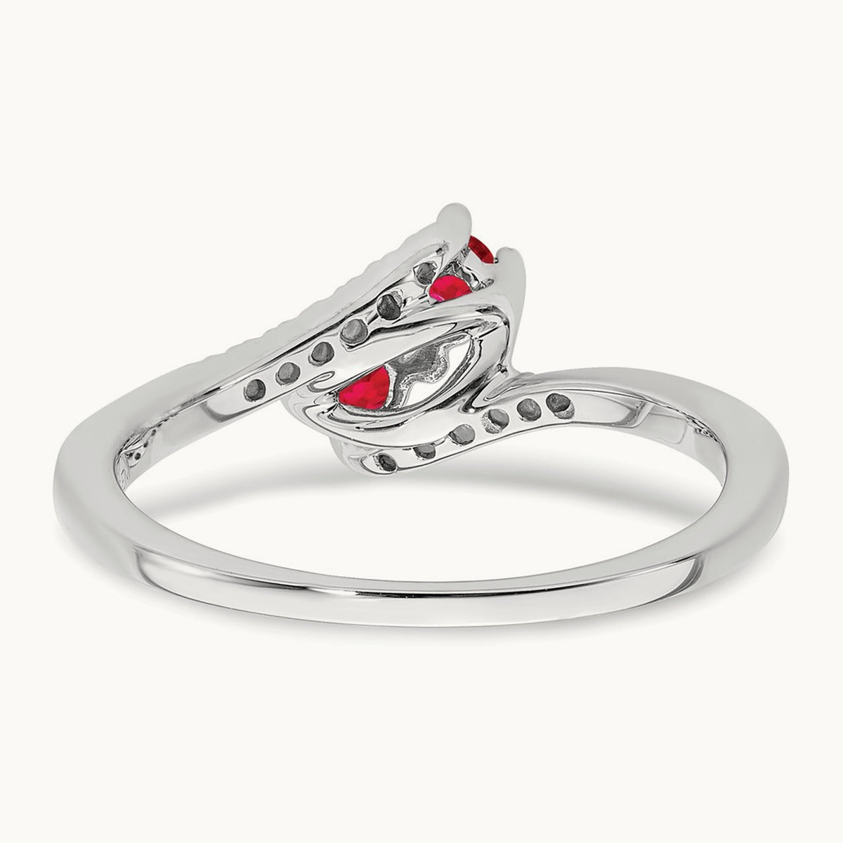Ruby and Diamond 2-stone Bypass Ring, 14K White Gold