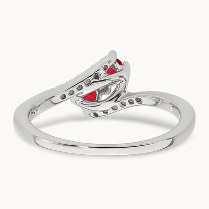 Ruby and Diamond 2-stone Bypass Ring, 14K White Gold