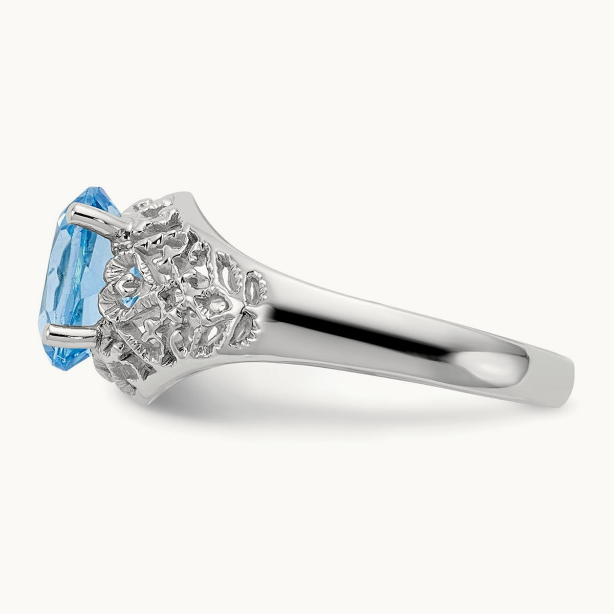 8x6mm Oval Blue Topaz ring, 14K White Gold