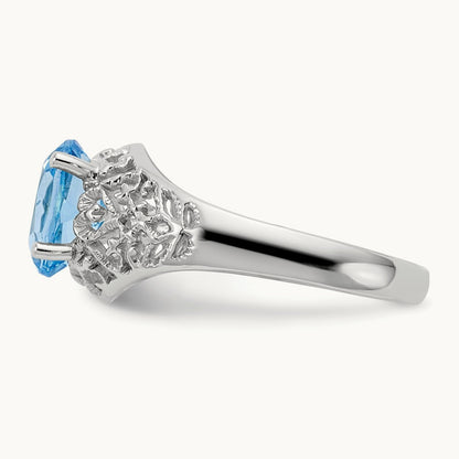 8x6mm Oval Blue Topaz ring, 14K White Gold