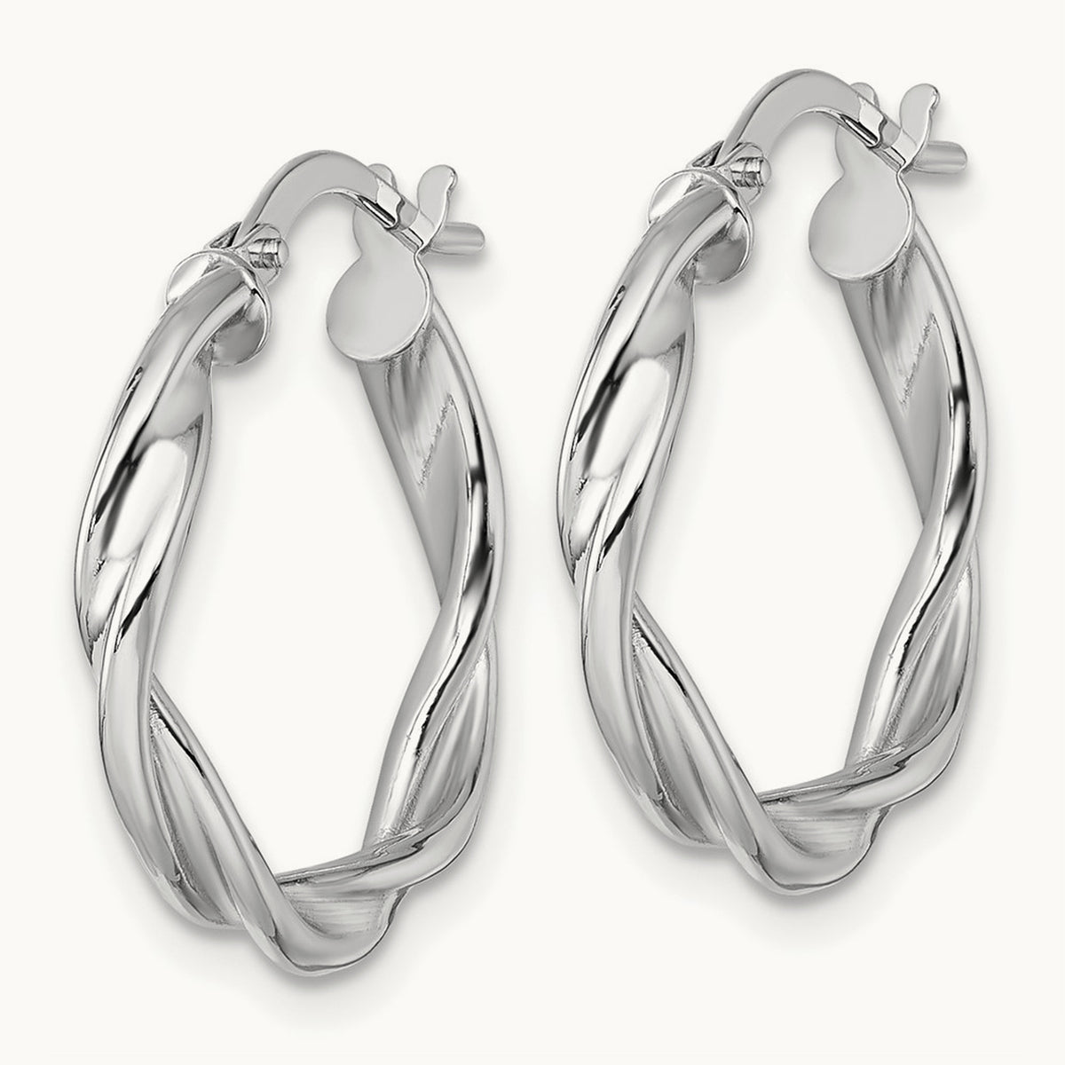 Polished Twist Hoop Earrings — 14K White Gold