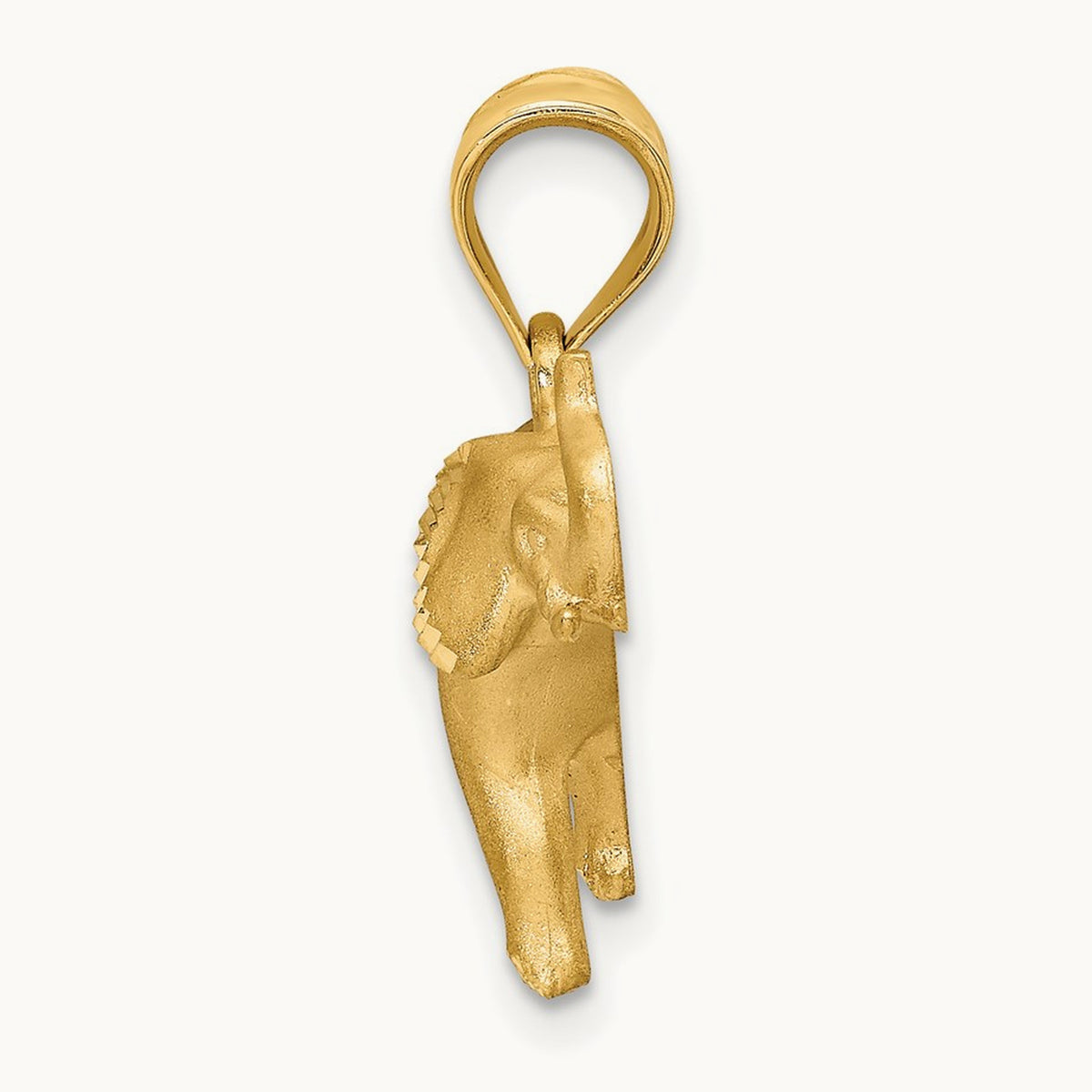 Brushed Diamond-cut Elephant Pendant, 14K
