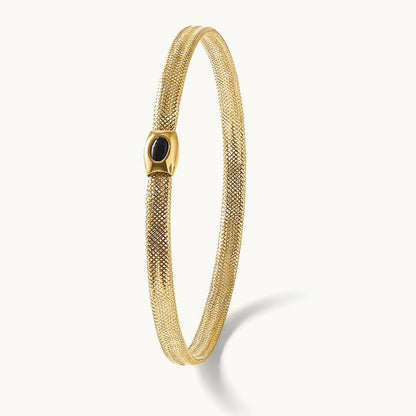 Polished Onyx Mesh Slip-on Stretch Bracelet, 14K — Leslie's