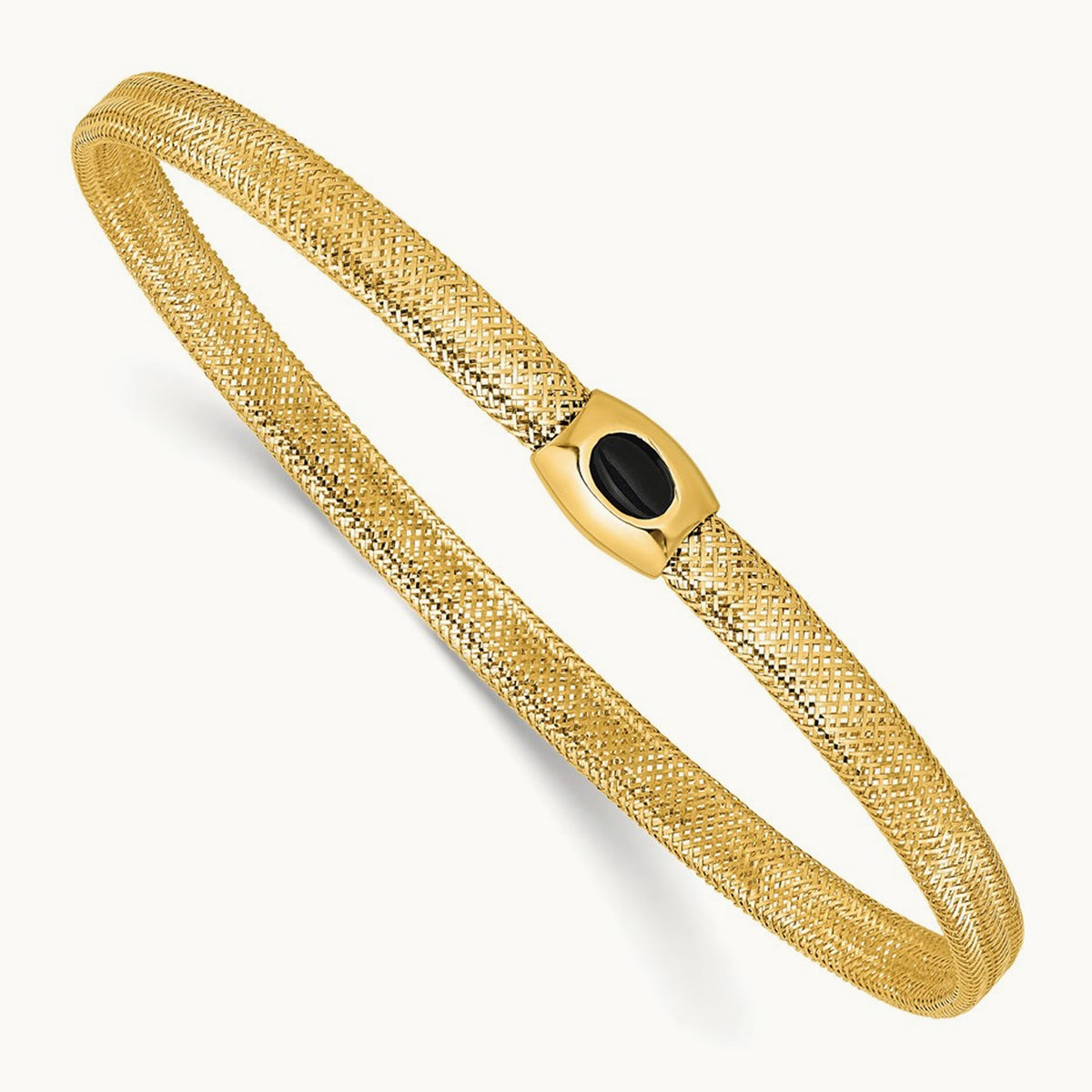 Polished Onyx Mesh Slip-on Stretch Bracelet, 14K — Leslie's
