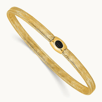 Polished Onyx Mesh Slip-on Stretch Bracelet, 14K — Leslie's