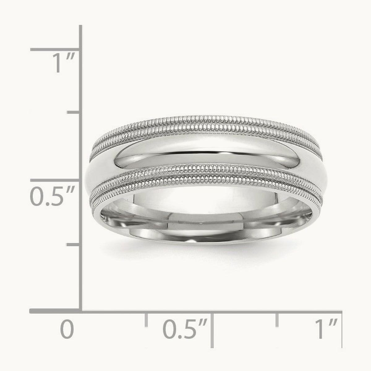 Double Milgrain Comfort Fit Band, 7mm, 10K White Gold
