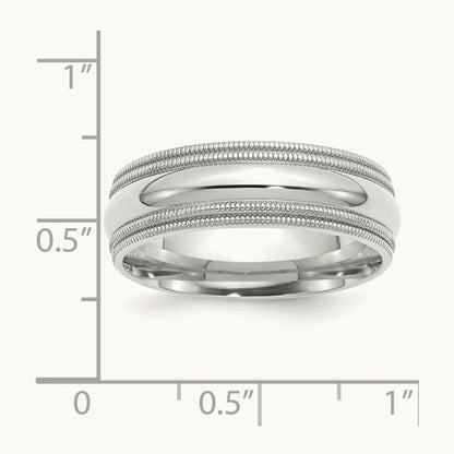 Double Milgrain Comfort Fit Band, 7mm, 10K White Gold