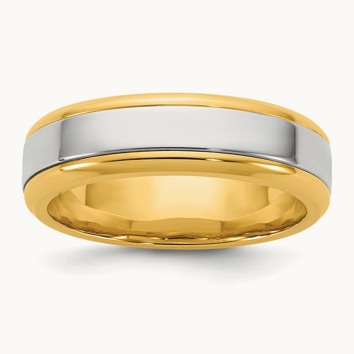 Y/W Beveled Edge Wedding Band, 6mm, 14K Two-tone