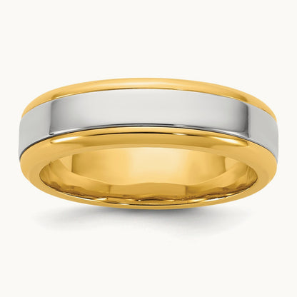Y/W Beveled Edge Wedding Band, 6mm, 14K Two-tone