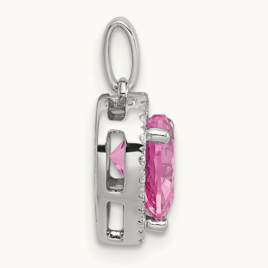 Pink Sapphire Halo Heart Pendant, 0.15 ct tw Lab-Grown Diamond