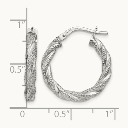 Twisted Textured Hoop Earrings — 14K White Gold, 20mm