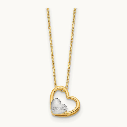 Brushed and Polished Love Heart 17in Necklace, 14K with White Rhodium