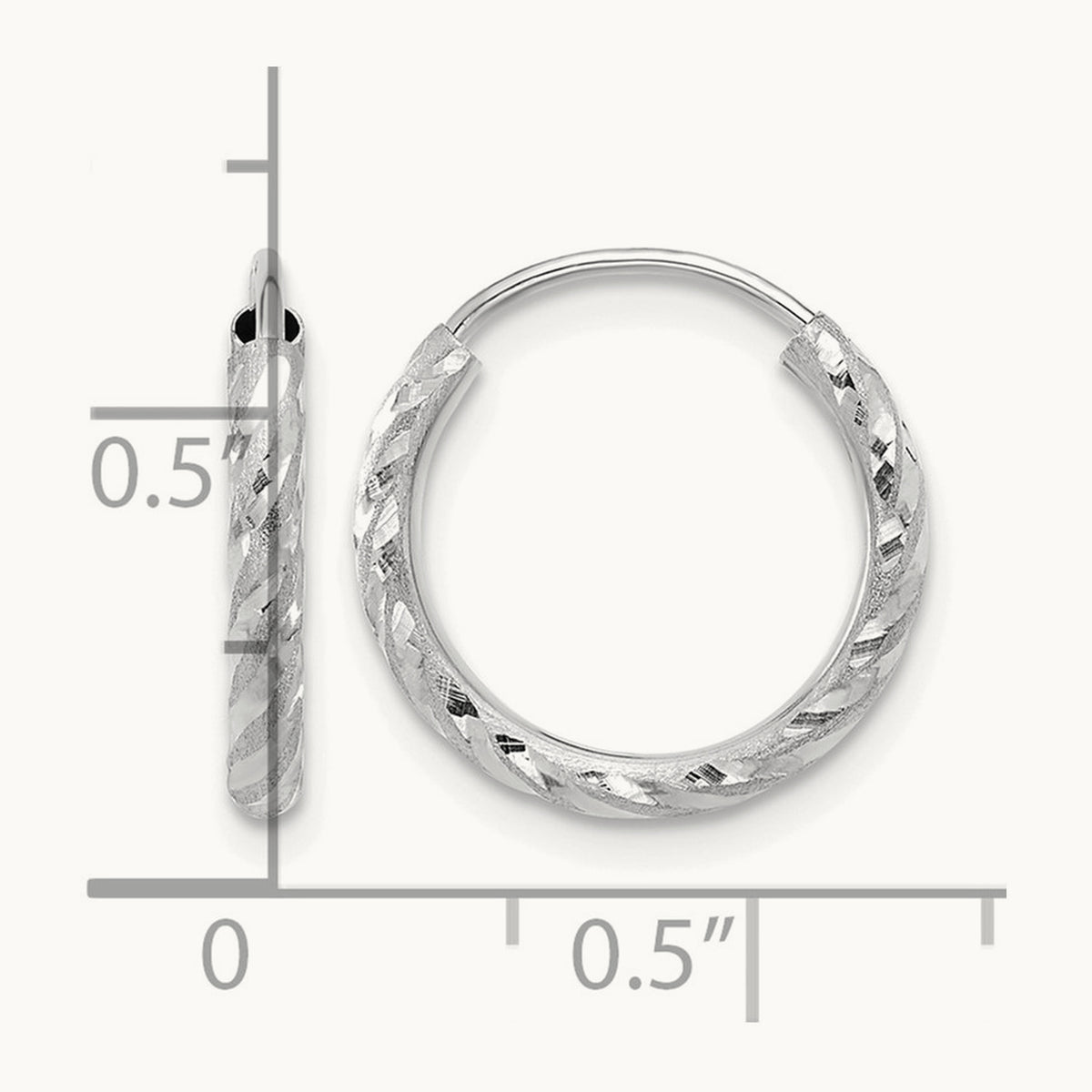 Polished and Satin Diamond-cut Endless Hoop Earrings — 14K Yellow Gold