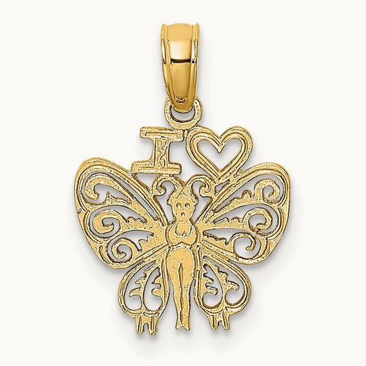 I HEART Butterfly Charm, 14K