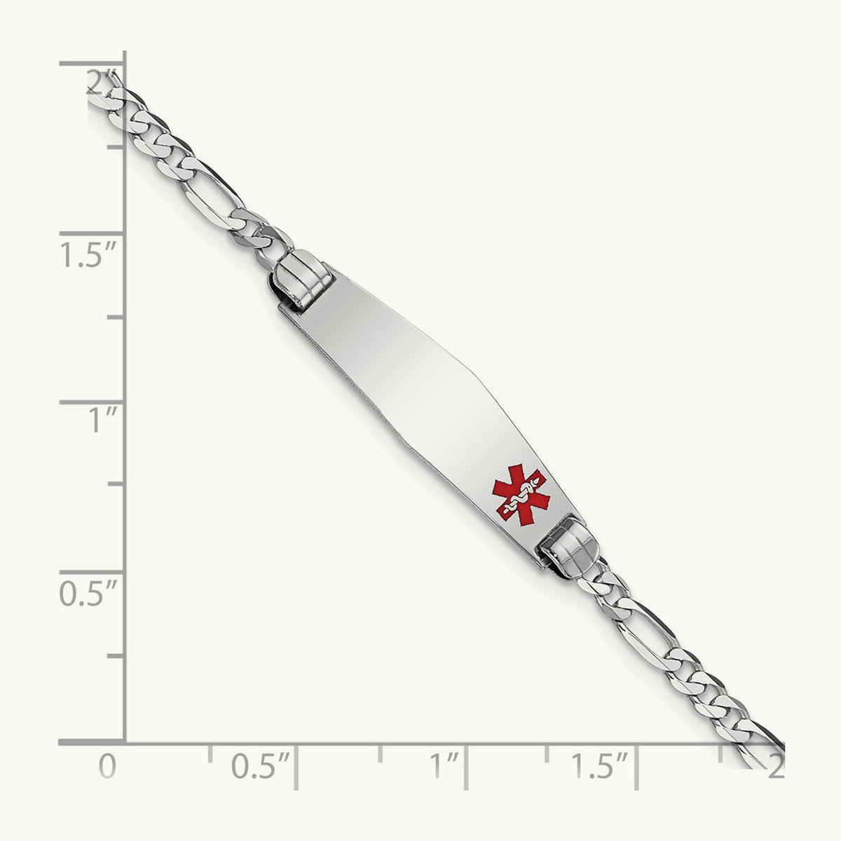 WG Medical Soft Diamond Shape Red Enamel Figaro Link ID Bracelet, 14K