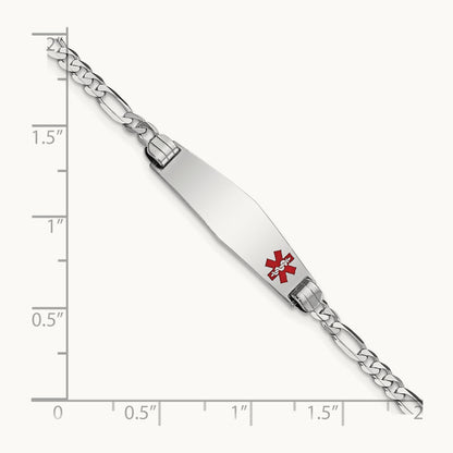 WG Medical Soft Diamond Shape Red Enamel Figaro Link ID Bracelet, 14K