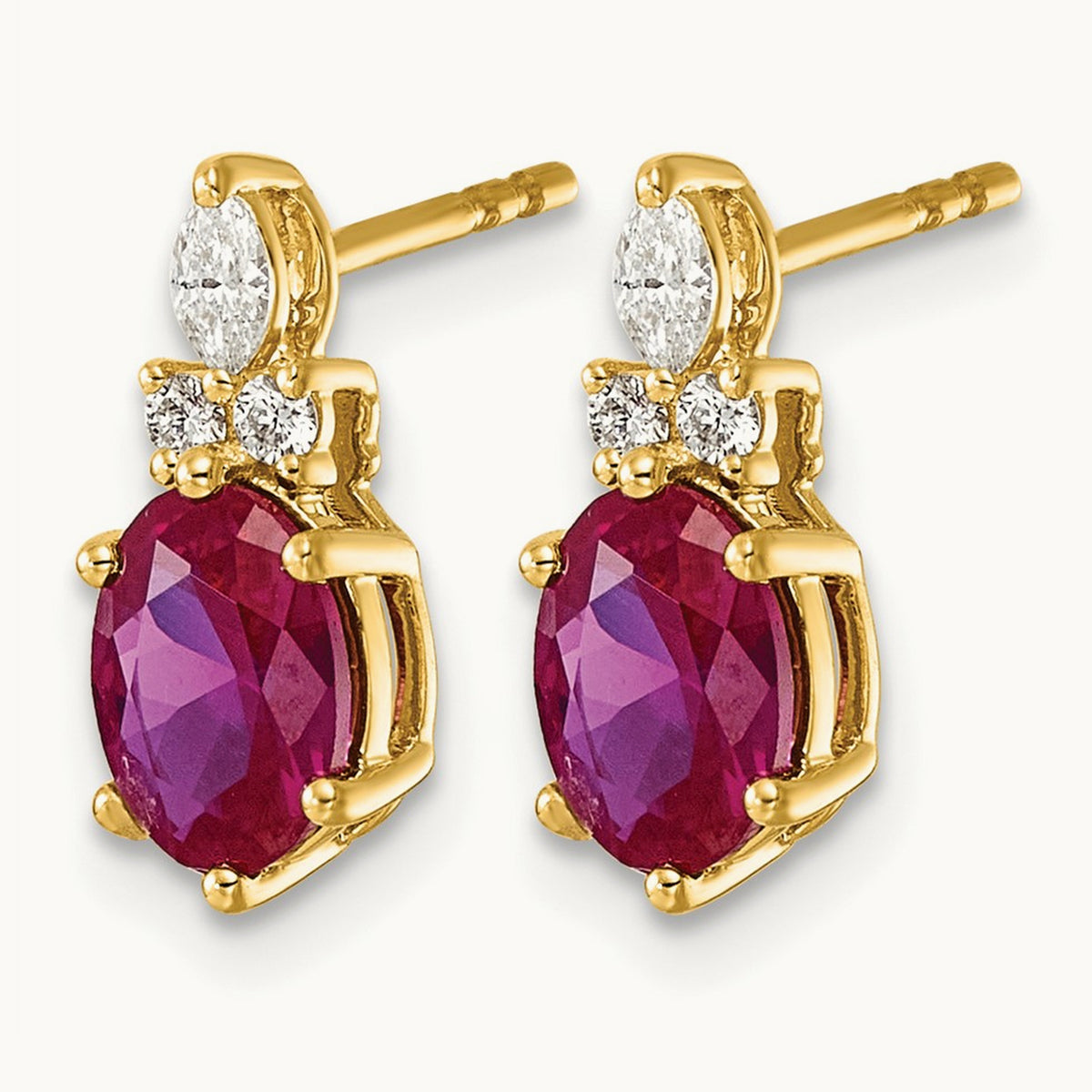 Diamond and Lab Created Ruby Post Earrings, 14K