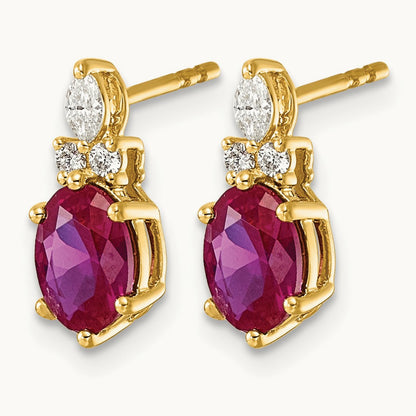Diamond and Lab Created Ruby Post Earrings, 14K