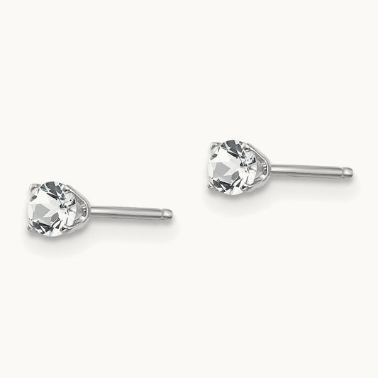 White Topaz Stud Earrings, 14K White Gold
