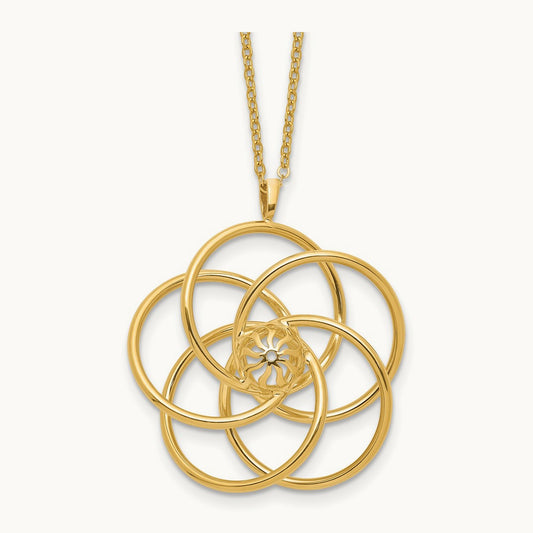 Polished Floral Pendant 17in Necklace, 14K