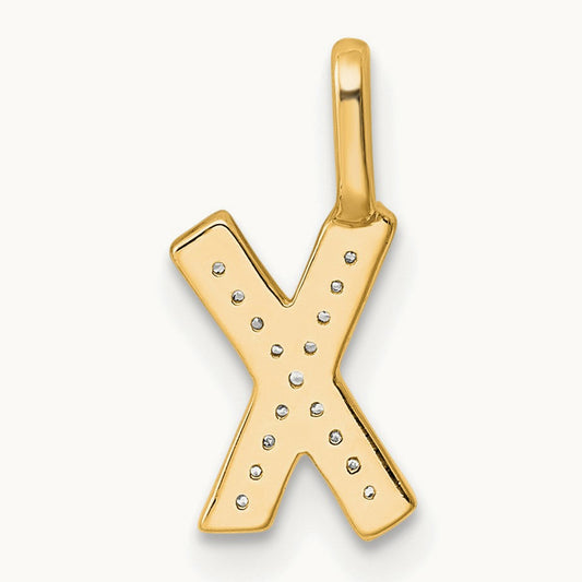 Diamond Letter X Initial Pendant, 14K Gold