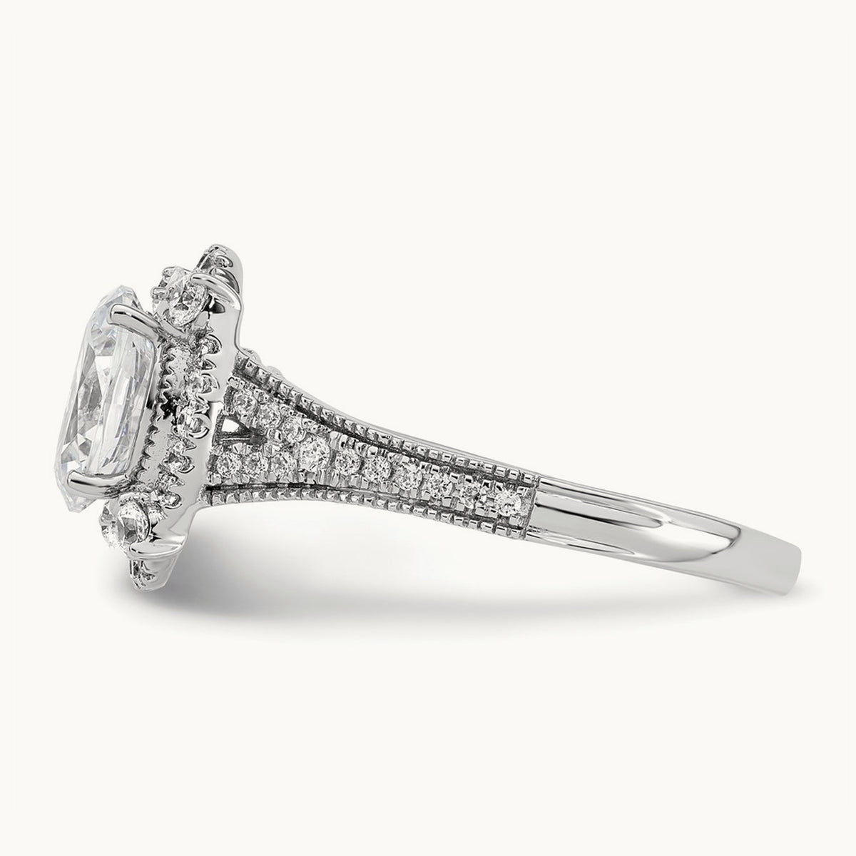 Setting: Vintage 1ct Oval Halo Diamond Semi-Mount Ring, 14K Gold — 14K White Gold