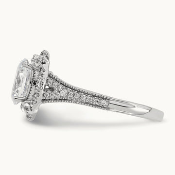 Setting: Vintage 1ct Oval Halo Diamond Semi-Mount Ring, 14K Gold — 14K White Gold