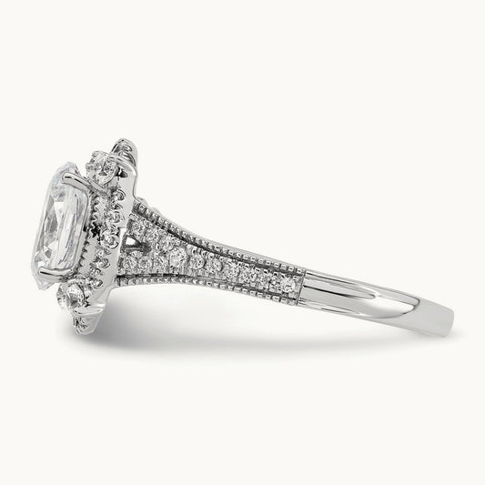 Setting: Vintage 1ct Oval Halo Diamond Semi-Mount Ring — 14K White Gold, 7