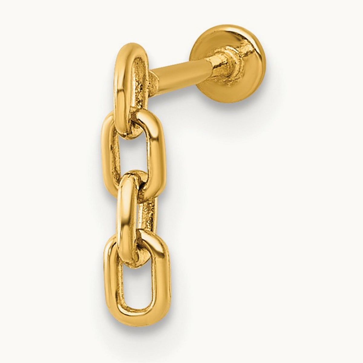 18 Gauge Polished Dangling Cable Link Labret Stud, 14K
