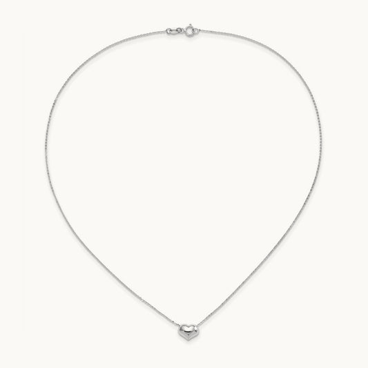 Polished Puffed Heart 16.5in Necklace — 14K White Gold
