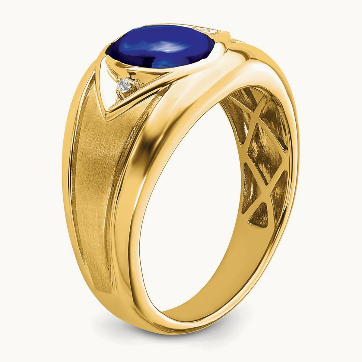 Created Sapphire and Diamond Mens Ring — 14K Yellow Gold, 10