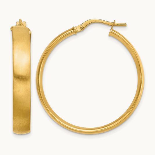 Large Satin Hoop Earrings, 5mm, 14K