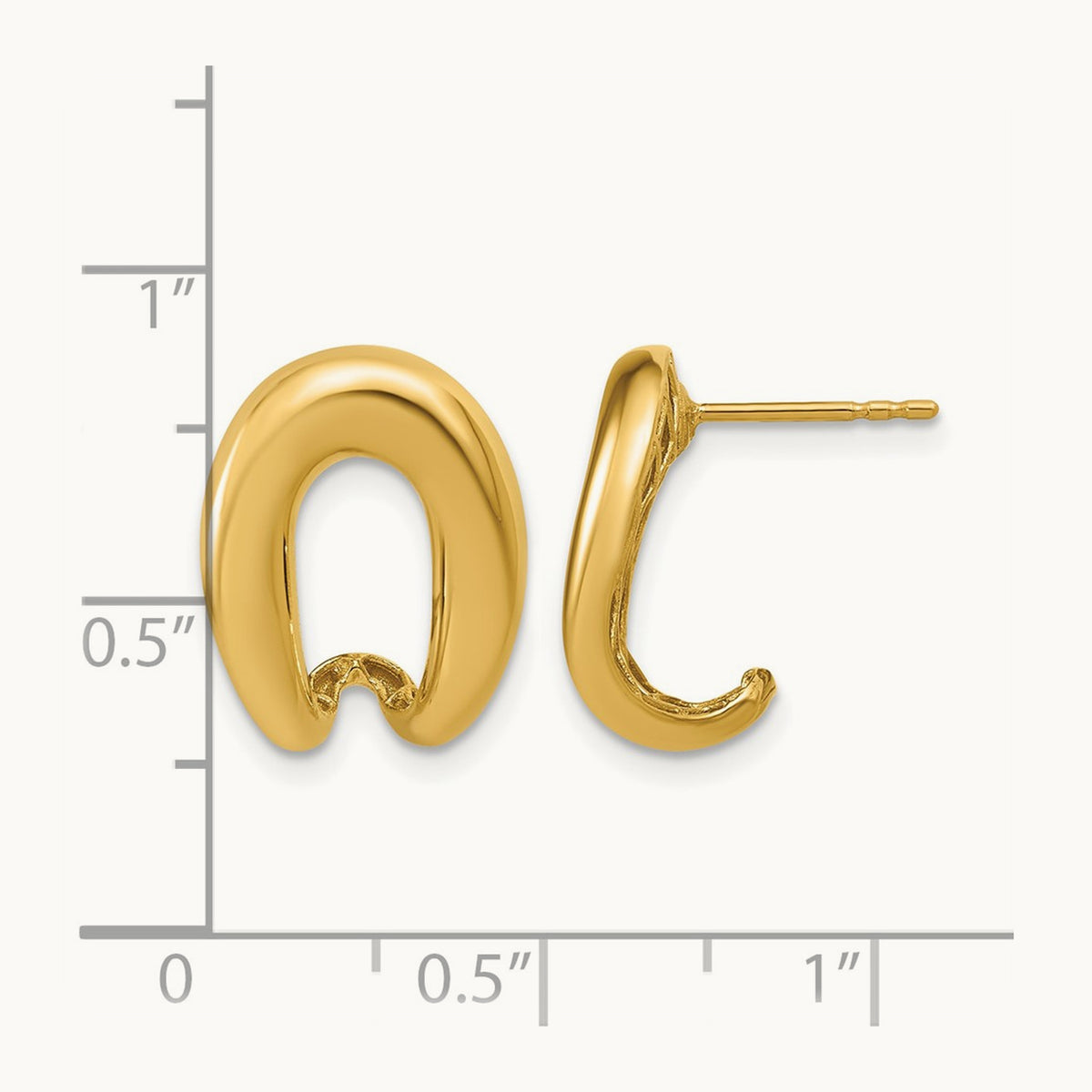 Polished Fancy J-Hoop Post Earrings, 14K — Leslie's