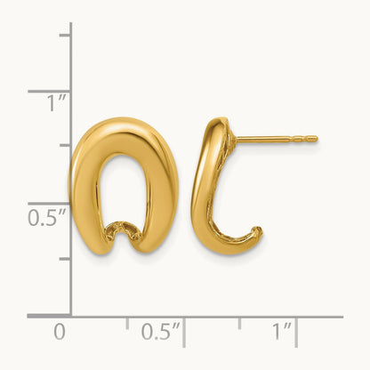 Polished Fancy J-Hoop Post Earrings, 14K — Leslie's