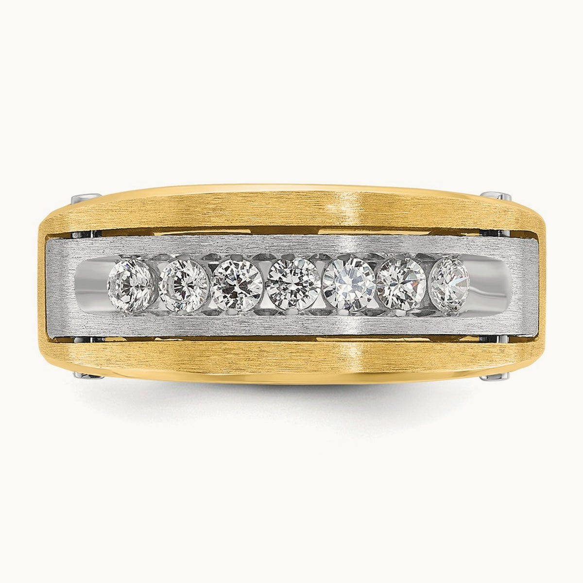 Men's Polished Satin & Grooved Diamond Ring — IBGoodman — photo set