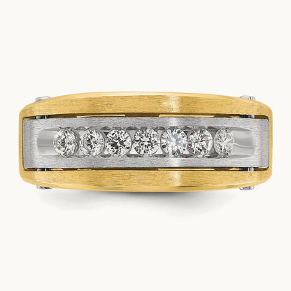 Men's Polished Satin & Grooved Diamond Ring — IBGoodman — photo set