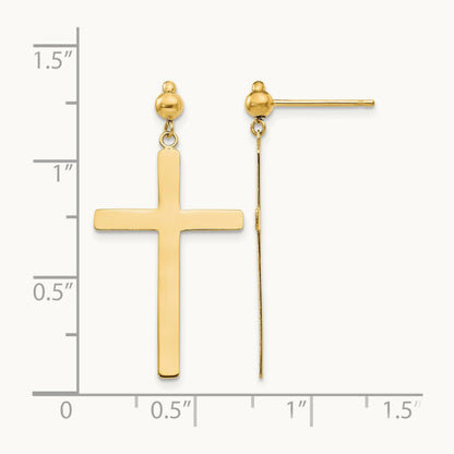 Cross Dangle Post Earrings, 14K